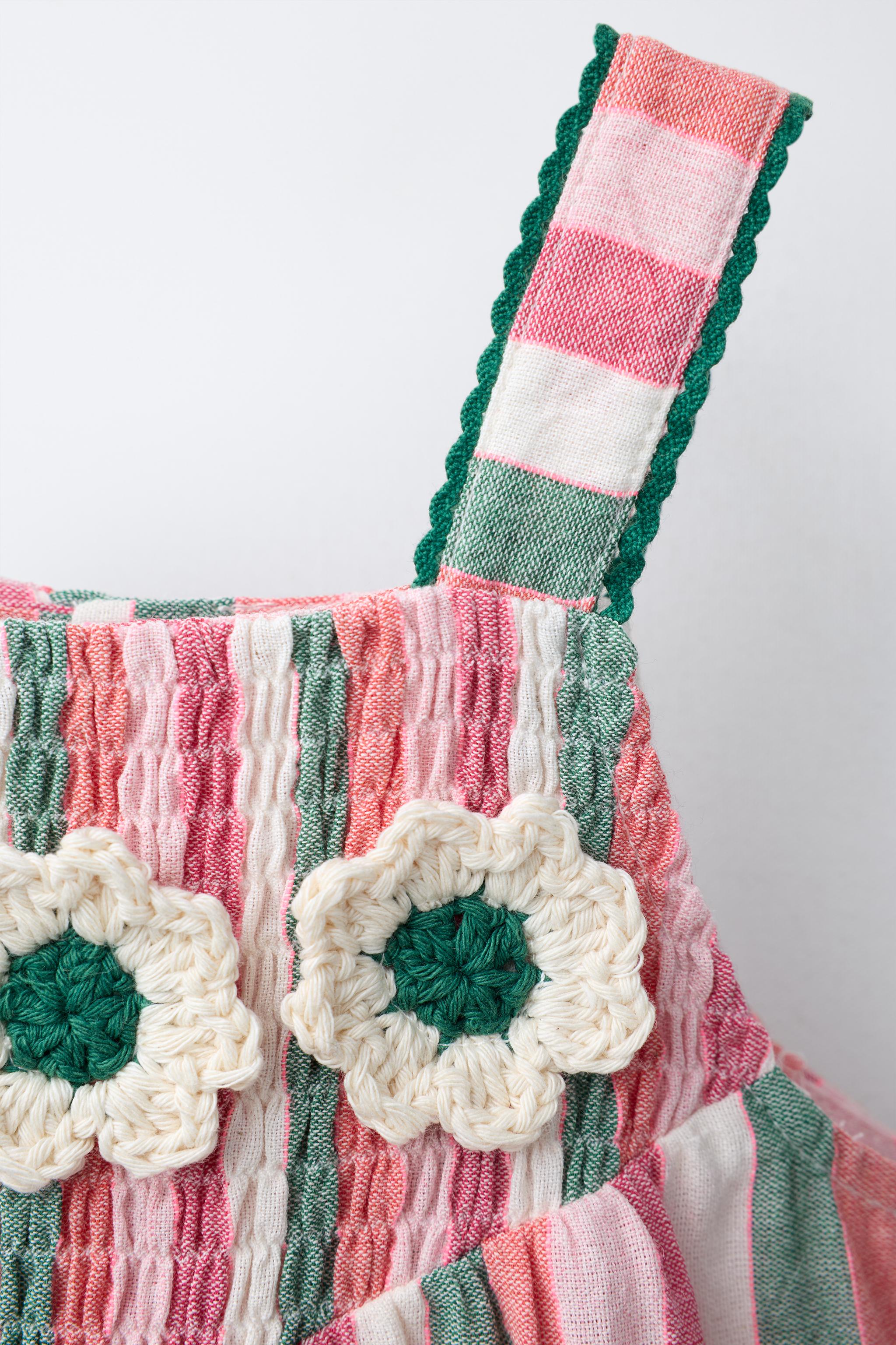 STRIPED CROCHET FLORAL SHORT JUMPSUIT